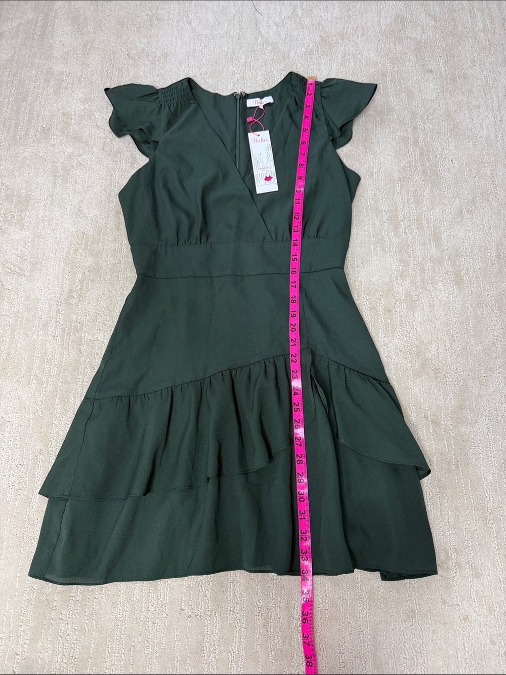 Parker Cacti Ruffle Wrap Mini Dress Flutter Sleeve Silk Blend S NWT - Picture 12 of 13